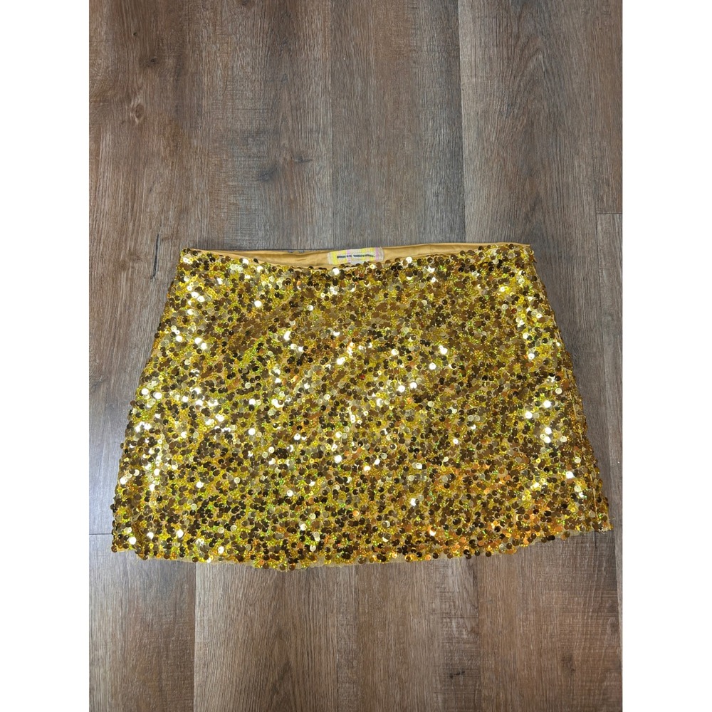 Urban Outfitters Y2K Gold Sequin Mini Skirt Women Medium Party Festival Holiday